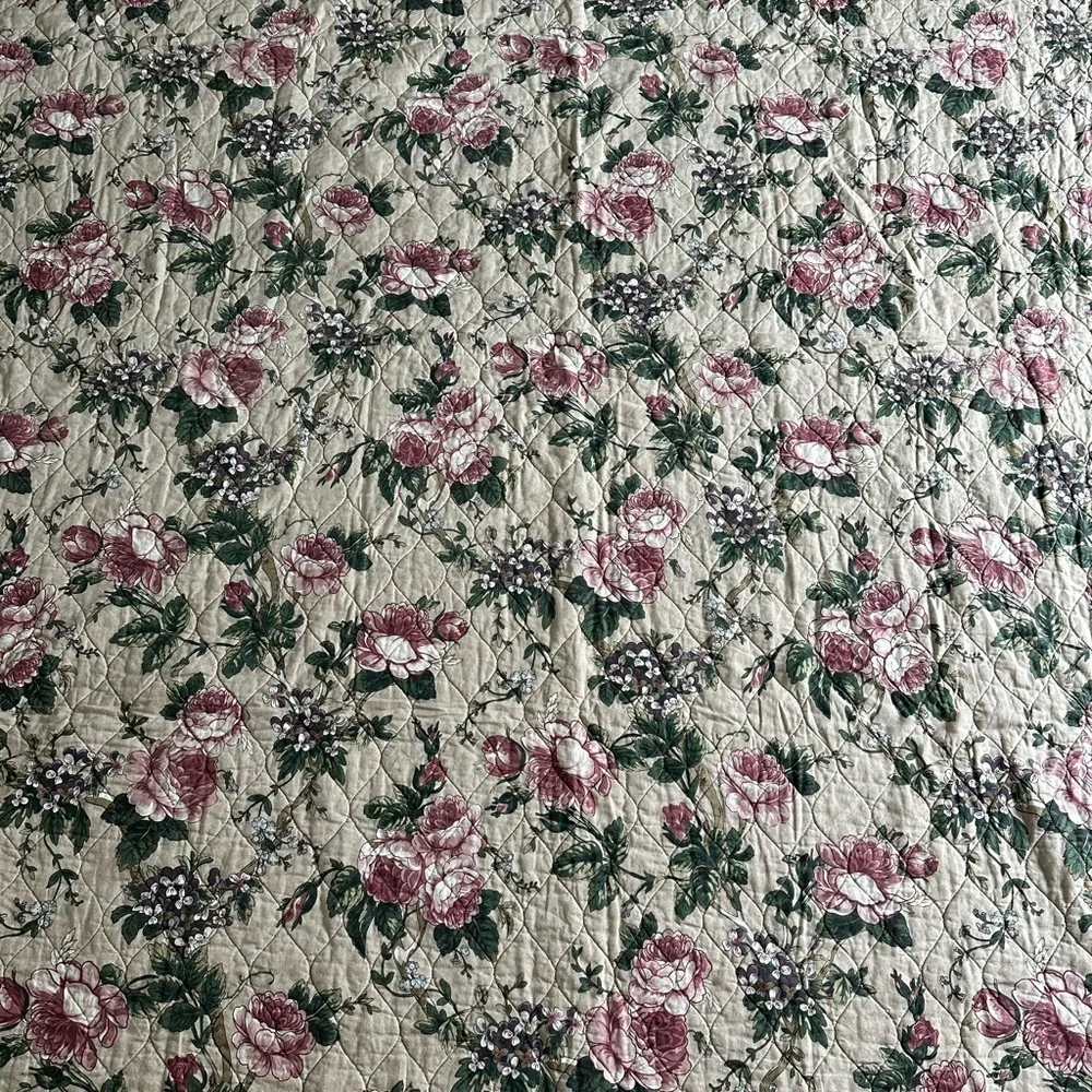 Pottery Barn Adelise Reversible Cotton Linen Floral Quilt Queen